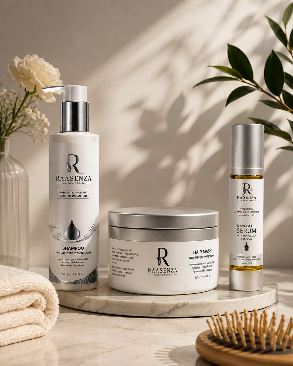 RAASENZA PROFESSIONAL Combo  of Hair Shampoo  Mask, & Serum 300ml + 100ml (set)